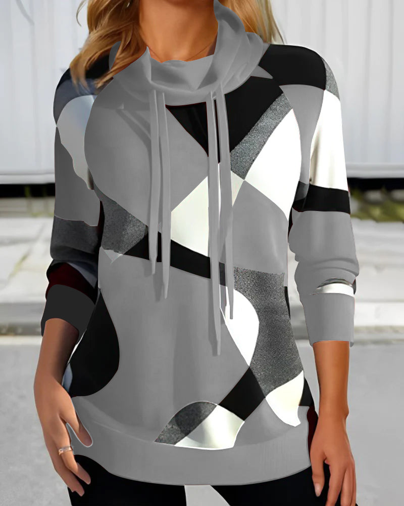 Kiana | Chic Geometric Print Sweater with Shawl Collar